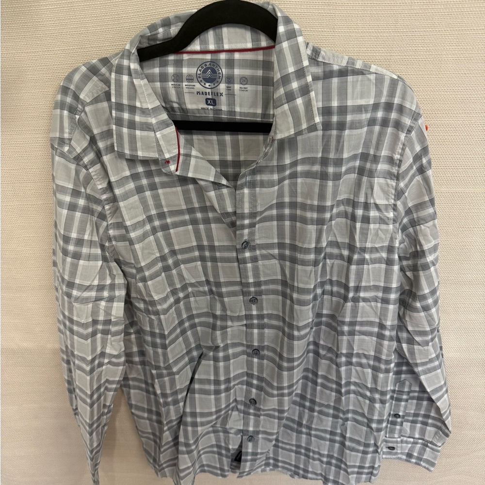 Plaid Blue and Gray Casual Button Down Shirt